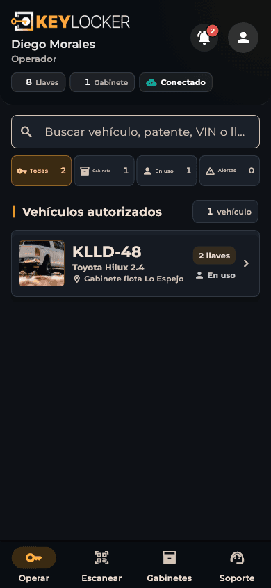 Vista demostrativa de la operación de llaves en la aplicación móvil Keylocker